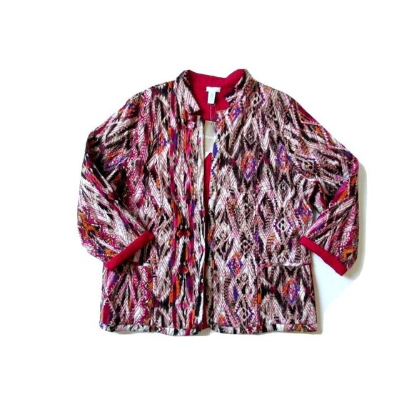 NWT Chico's Rina in Gladiolus Pink Tribal Quilted Reversible Jacket 3 / 16 - Picture 1 of 5